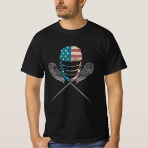 Lacrosse American Flagga Lax Helmet and Stick T Shirt