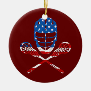 Lacrosse American Flagga Lax Helmet Sticks 4:e av Julgransprydnad Keramik