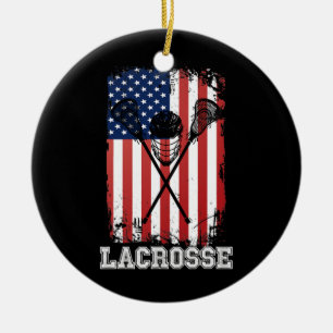 Lacrosse American Flagga Lax Helmet Sticks 4:e av Julgransprydnad Keramik