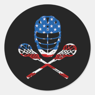 Lacrosse American Flagga Lax Helmet Sticks 4:e av Runt Klistermärke