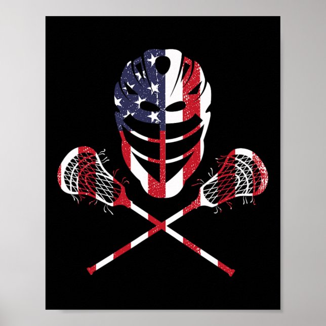 Lacrosse American Flagga Lax Helmet Sticks 4th Ju Poster (Framsidan)