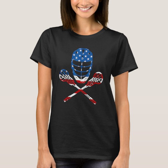 Lacrosse American Flagga Lax Helmet Sticks 4th Ju T Shirt (Framsida)