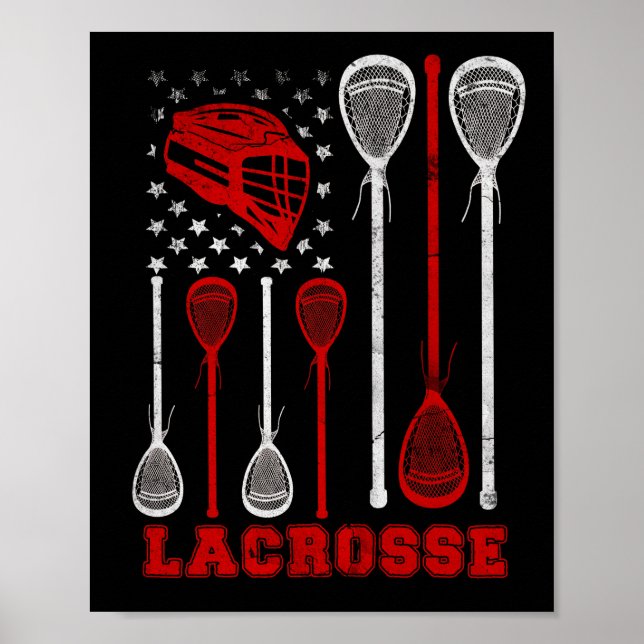 Lacrosse American Flagga Lax Sport Poster (Framsidan)