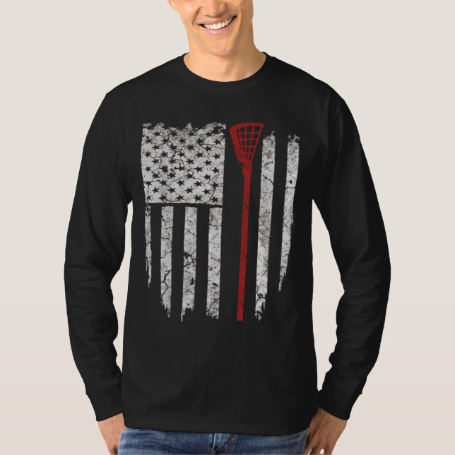 Lacrosse American Flagga Manar Gifts T Shirt (Framsida)