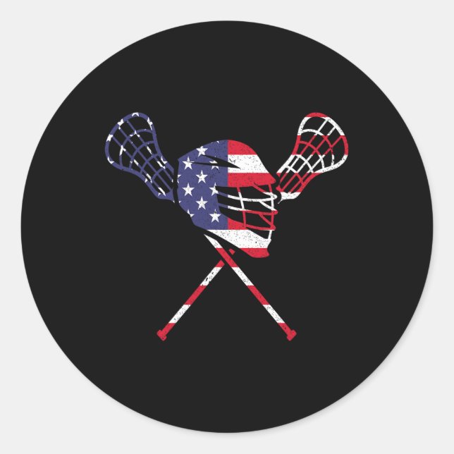 Lacrosse American Flagga Runt Klistermärke (Framsida)