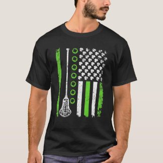 Lacrosse American Flagga Sport Shamrock St Pattys  T Shirt