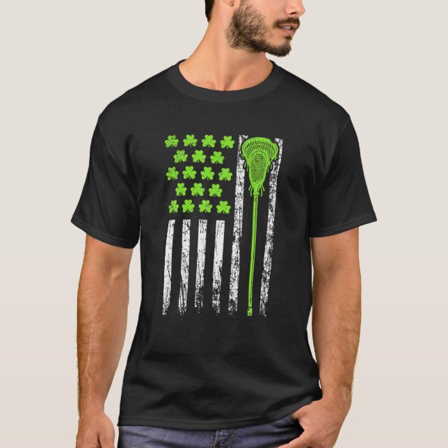 Lacrosse American Flagga St Patrick Day åt mig T Shirt (Framsida)