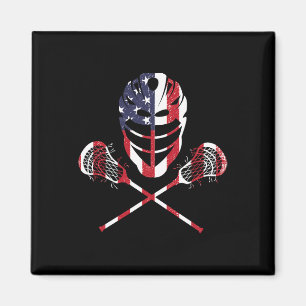 Lacrosse amerikansk flagga Lax hjälm käppar 4 juli Magnet