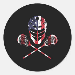 Lacrosse amerikansk flagga Lax hjälm käppar 4 juli Runt Klistermärke