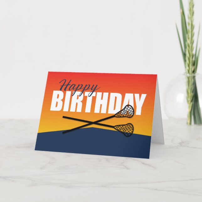 Lacrosse Birthday on Blue and Orange Idrottsman Kort (Framsida)