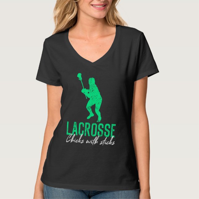 Lacrosse Chicks With Sticks Lacrosse Women T Shirt (Framsida)