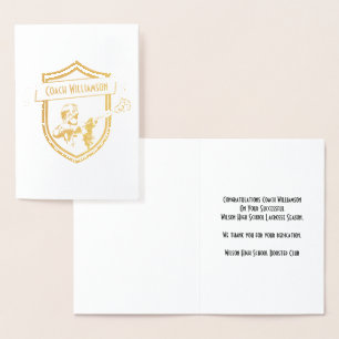 Lacrosse Coach eller Sponsor Tack Banquet Card Folierat Kort
