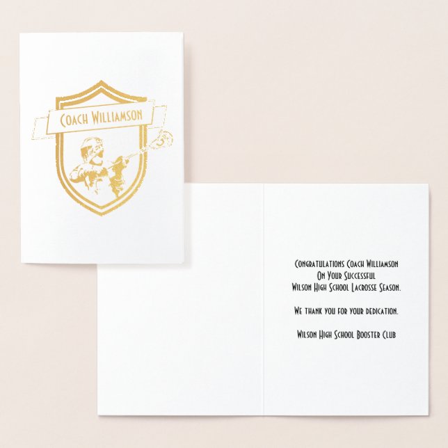 Lacrosse Coach eller Sponsor Tack Banquet Card Folierat Kort (Display)