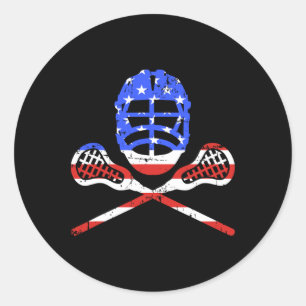 Lacrosse-fästingar och hjälp med amerikanska Flagg Runt Klistermärke