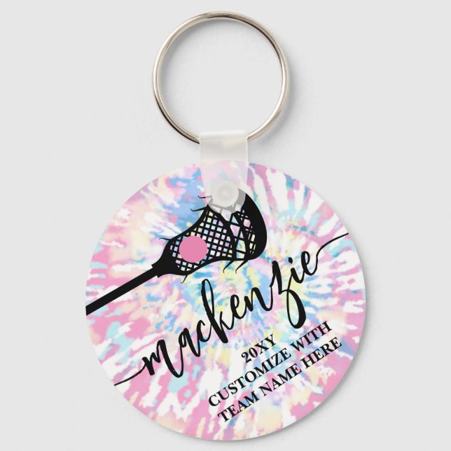Lacrosse Girls Rosa Tie Dye Personlig Nyckelring (Framsida)