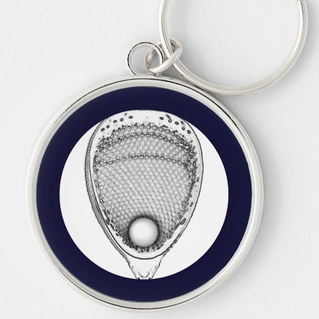Lacrosse Goalie Keychain Rund Silverfärgad Nyckelring (Framsidan)