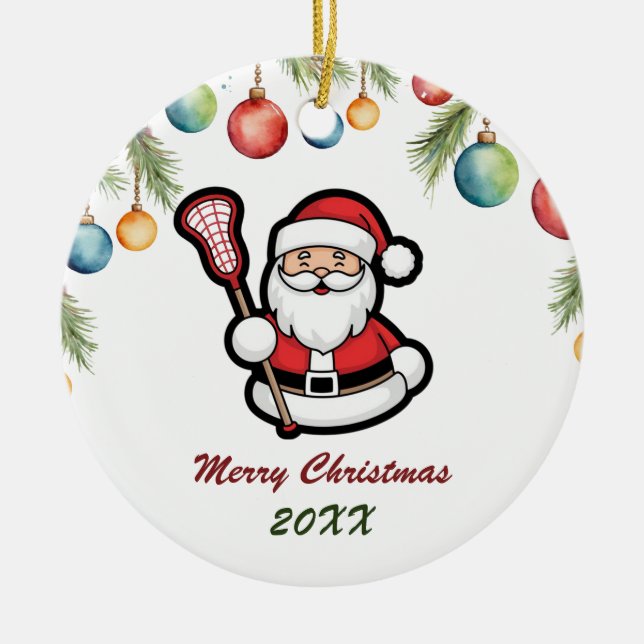 Lacrosse God jul Cute Jultomten Anpassningsbar Julgransprydnad Keramik (Framsidan)