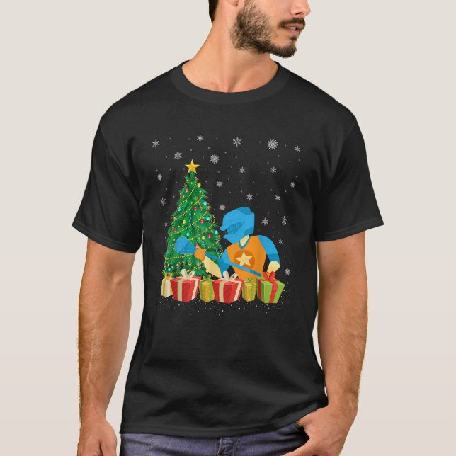 Lacrosse Julafton Träd Lighting Santa Hat Lacrosse T Shirt (Framsida)