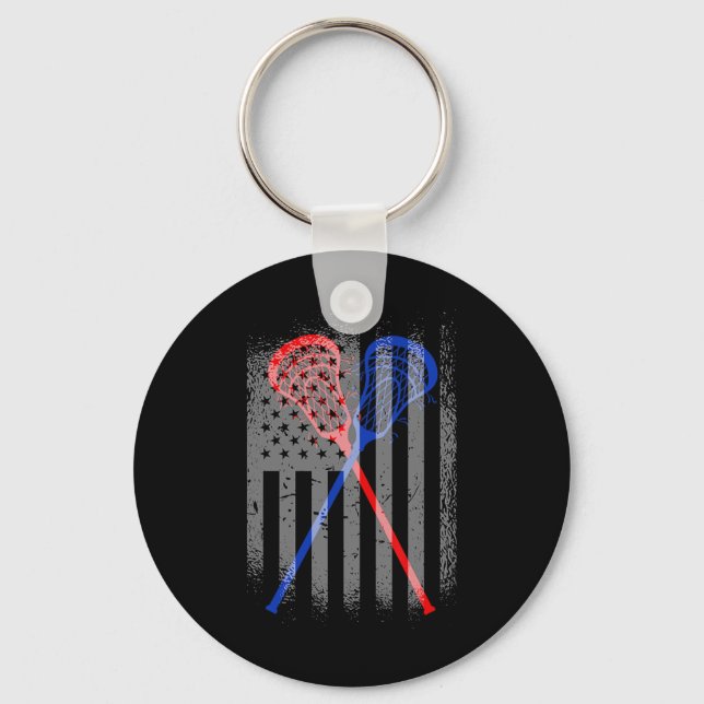 Lacrosse Lax American Flagga 1 Nyckelring (Framsida)