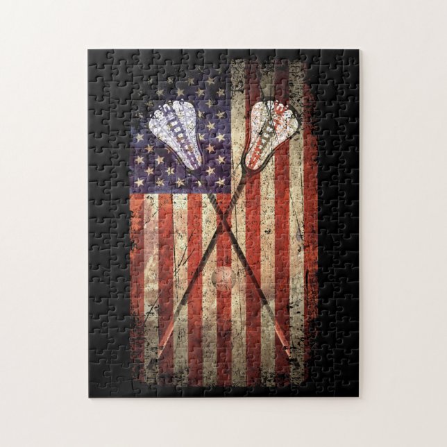Lacrosse LAX American Flagga Pussel (Vertikal)