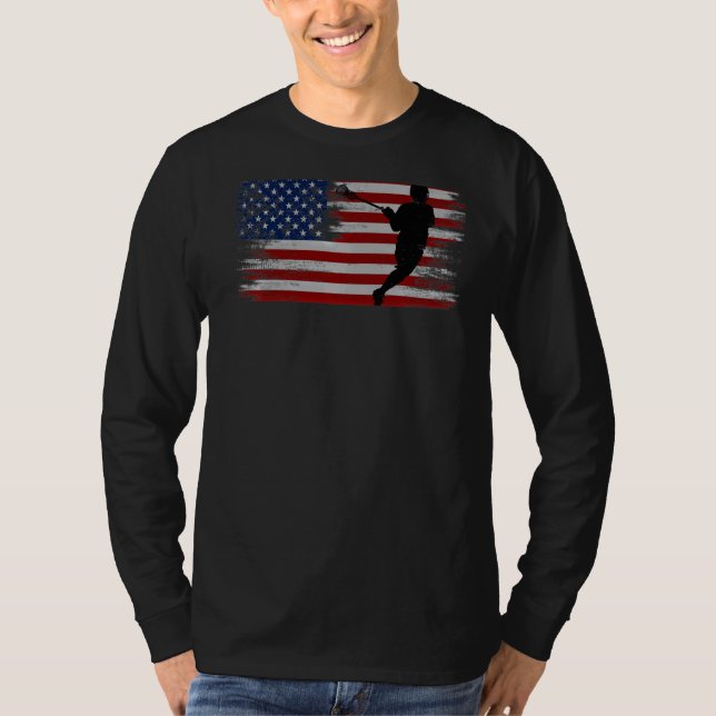 Lacrosse Lax American Flagga T Shirt (Framsida)