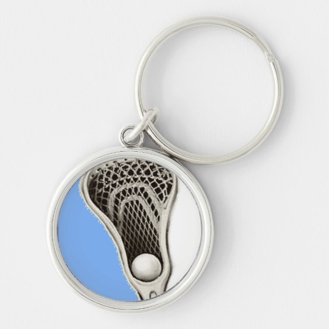 Lacrosse Ljusblå Lag Rund Silverfärgad Nyckelring (Framsidan)