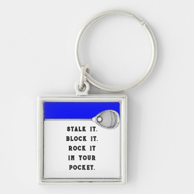 Lacrosse Målvakt Fyrkantig Silverfärgad Nyckelring (Framsidan)