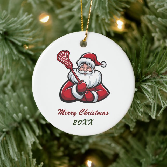 Lacrosse Merry Christmas Cute Santa Claus Custom Julgransprydnad Keramik (Träd)
