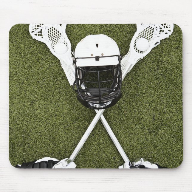 Lacrosse-pinnar, handskar, bollar och hjälm för sp musmatta (Framsidan)