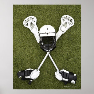 Lacrosse-pinnar, handskar, bollar och hjälm för sp poster