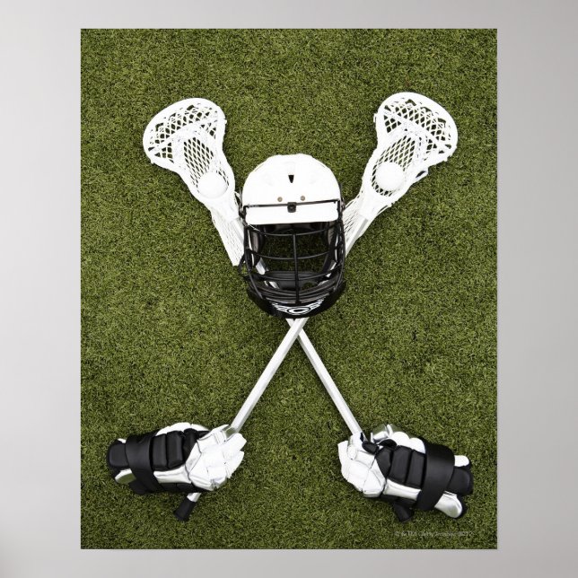 Lacrosse-pinnar, handskar, bollar och hjälm för sp poster (Framsidan)