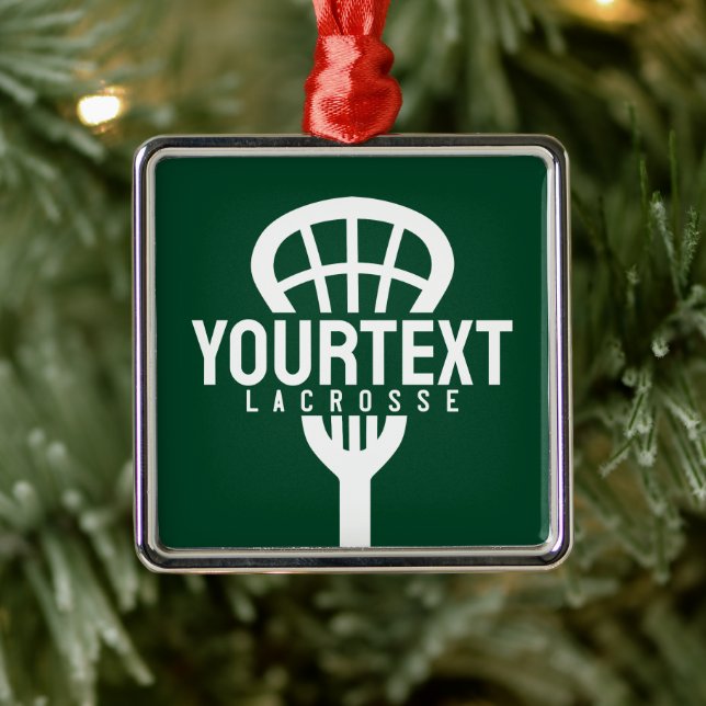 Lacrosse Player ANPASSNINGSBAR TEXT Team Mesh Spor Julgransprydnad Metall (Träd)