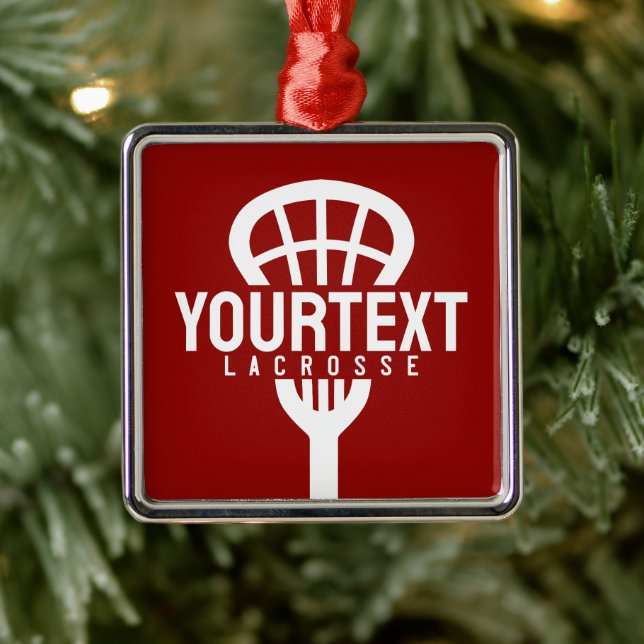 Lacrosse Player ANPASSNINGSBAR TEXT Team Mesh Spor Julgransprydnad Metall (Träd)