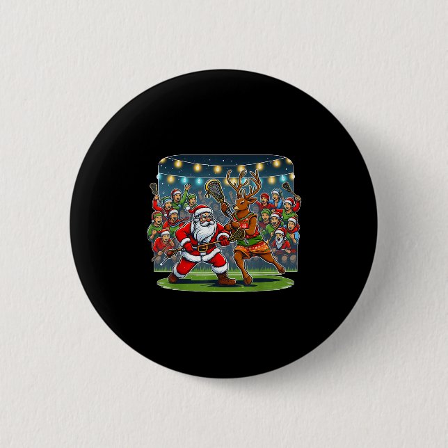 Lacrosse Player Christmas Santa Reindeer Playing L Knapp (Framsida)