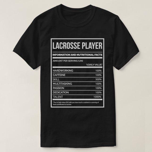Lacrosse Player Funny Lacrosse Nutrition-etikett f T Shirt (Design framsida)