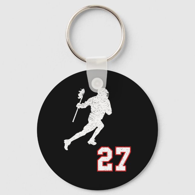 Lacrosse Player Gift nummer 27 för Lacrosse Fläkt Nyckelring (Framsida)