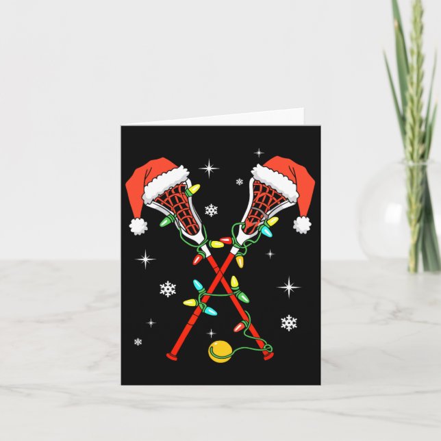 Lacrosse Player Julafton Ljus Santa Hat Lacrosse C Kort (Framsida)