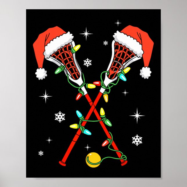 Lacrosse Player Julafton Ljus Santa Hat Lacrosse C Poster (Framsidan)