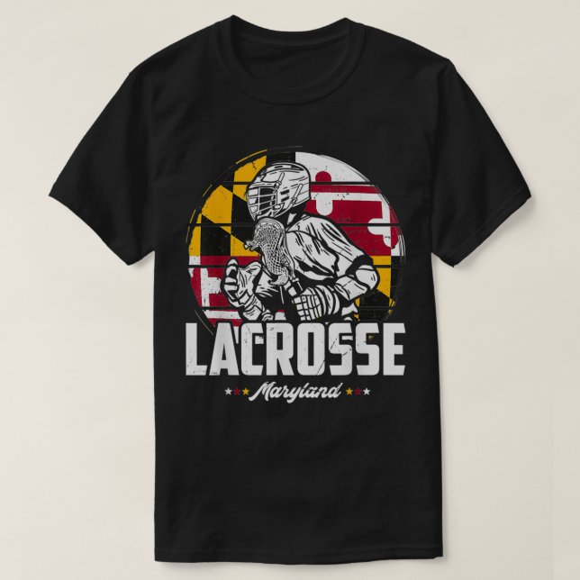 Lacrosse Player Maryland Flagga Lax retro T Shirt (Design framsida)