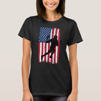 Lacrosse Player Silhouette American Flagga Usa Pat T Shirt