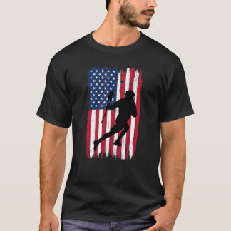 Lacrosse Player Silhouette American Flagga Usa Pat T Shirt