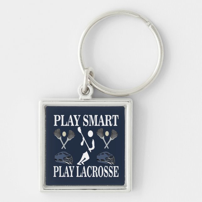 Lacrosse Player-sport Fyrkantig Silverfärgad Nyckelring (Framsidan)