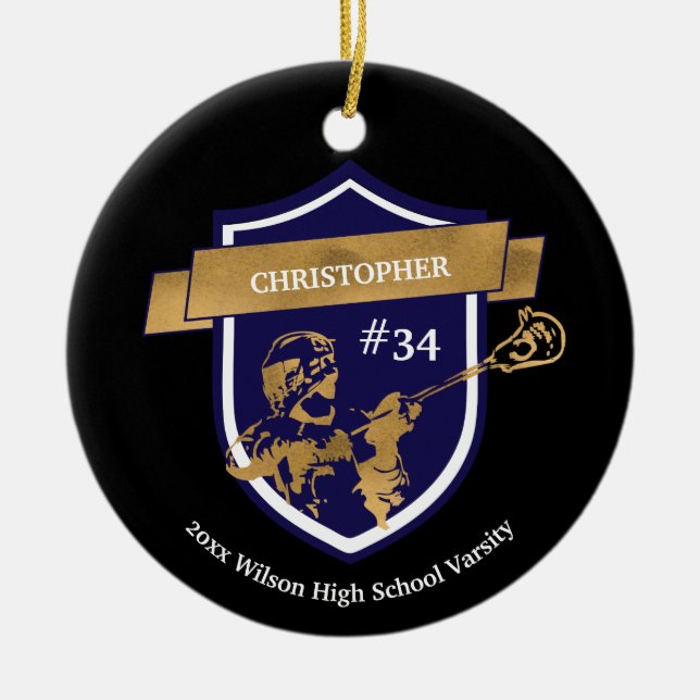 Lacrosse Player Team Sports Award Julgransprydnad Keramik (Framsidan)