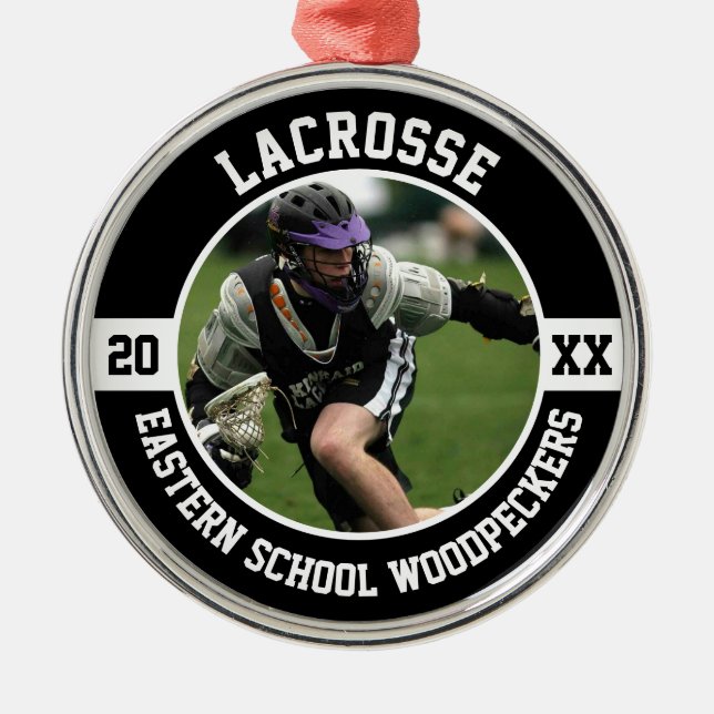Lacrosse Player Team Sports High School Senior Julgransprydnad Metall (Framsidan)