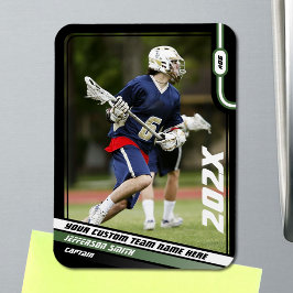 Lacrosse Player Trading Card in Black Grönt Magnet