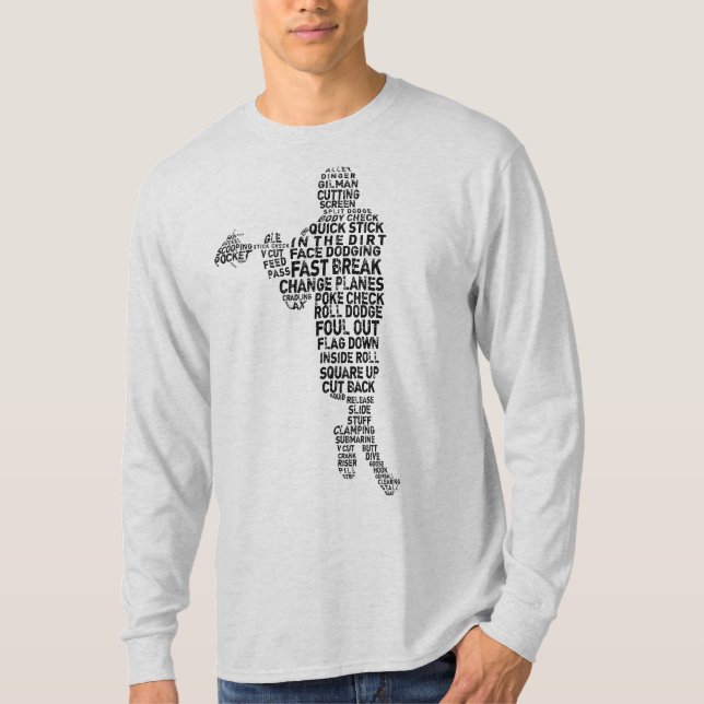 Lacrosse Player Typography Ord Art T Shirt (Framsida)