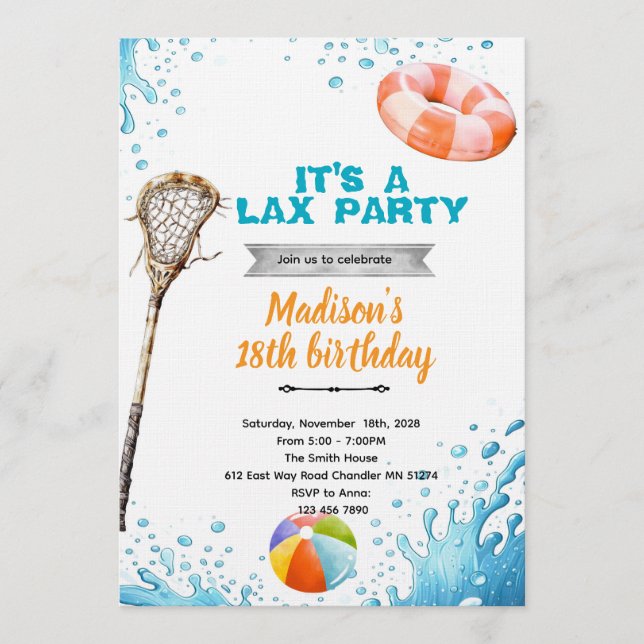 Lacrosse pool party invitation inbjudningar (Framsida)