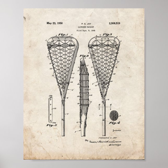 Lacrosse Racquet Patent - Gammalt utseende Poster (Framsidan)