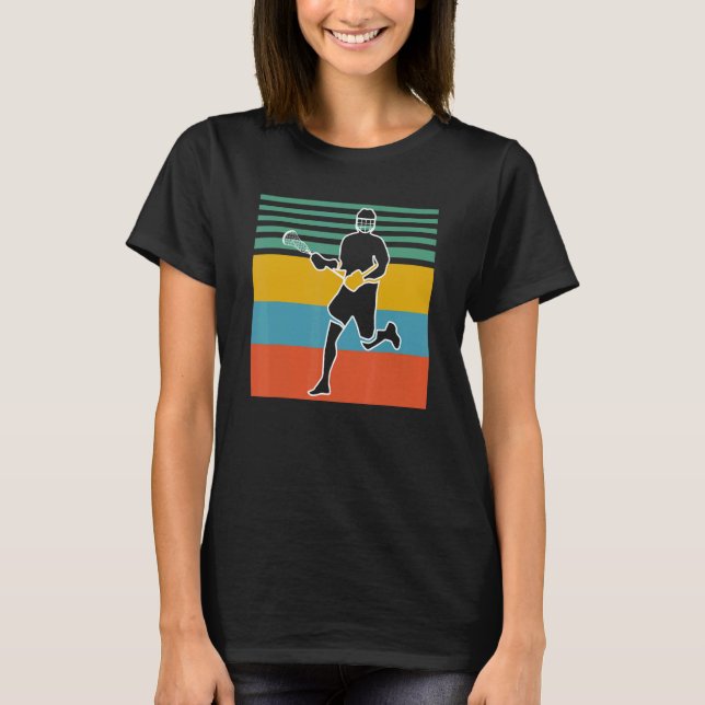 Lacrosse Retro Sunset Lacrosse Player T Shirt (Framsida)