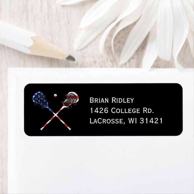 Lacrosse Returetiketters Patriotic Sticks Returadress Etikett (Insitu)